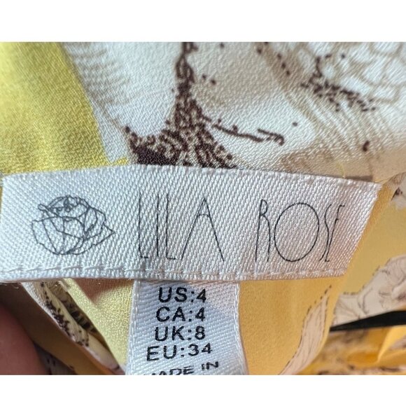 Lila Rose Romper Size 4 Yellow Floral Long Sleeve Keyhole Elastic Waist Pockets - Picture 6 of 9
